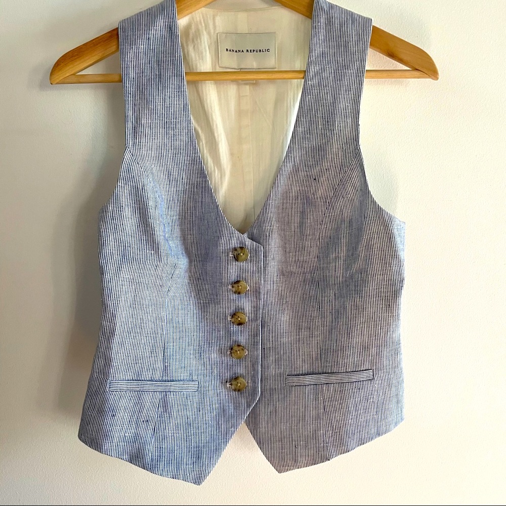 Banana Republic Linen Railroad Stripe Vest  Size 2